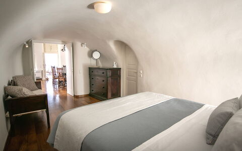 Villa Nea: Furniture, Interior Design, Flooring, Floor, Bedroom, Home, Bed, Room, Ceiling, Bed Frame