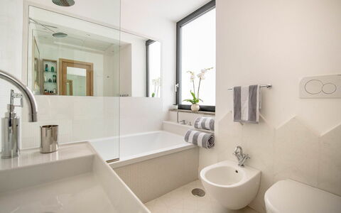 The Ivy Penthouse: Bathroom, Interior Design, Plumbing Fixture, Wall, Flooring, Floor, Bathtub, Sink, Bathroom Sink, Tap