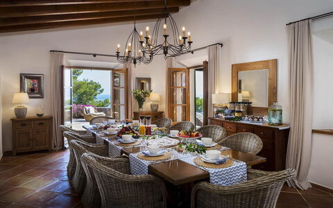 Villa Maggy: Furniture, Table, Chair, Interior Design, Tableware, Kitchen & Dining Room Table, Dining Room, Lighting, Flooring, Home