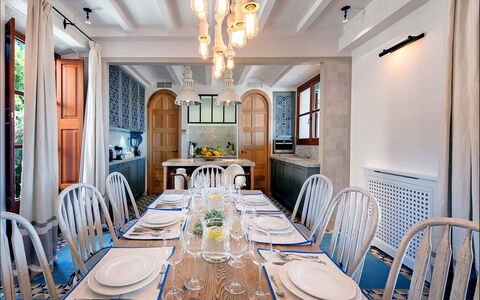 Villa Gem: Furniture, Interior Design, Ceiling, Light Fixture, Lighting, Dining Room, Table, Flooring, Kitchen & Dining Room Table, Chair