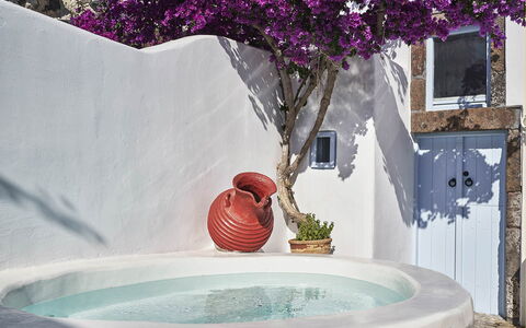 Villa Ivi: Flowerpot, Bathtub, Plumbing Fixture, Outdoor Furniture, Houseplant, Concrete, Resort, Natural Material, Shade, Bathroom