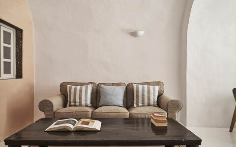 Villa Ivi: Furniture, Interior Design, Flooring, Floor, Brown, Home, Room, Living Room, Couch
