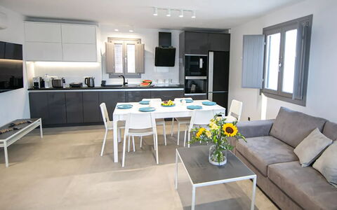 Maison Nica: Furniture, Kitchen, Interior Design, Flooring, Major Appliance, Kitchen Appliance, Table, Floor, Countertop, Chair