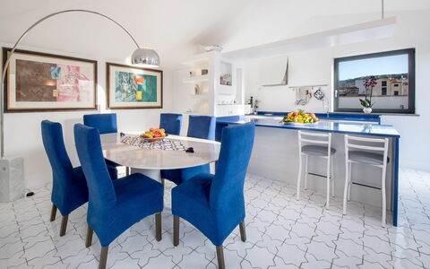 The Ivy Villa: Furniture, Blue, Interior Design, Flooring, Chair, Table, Floor, Ceiling, Kitchen & Dining Room Table, Dining Room