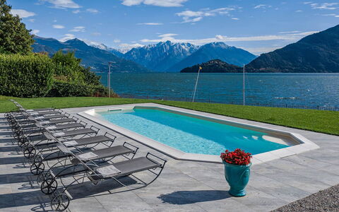 Villa Angela: Water, Swimming Pool, Outdoor Furniture, Resort, Mountain Range, Leisure, Shade, Sunlounger, Eco Hotel, Alps