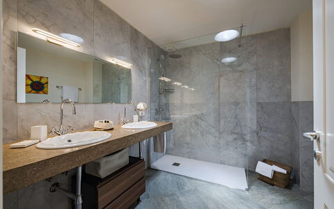 Villa Angela: Flooring, Bathroom Sink, Plumbing Fixture, Interior Design, Wall, Bathroom, Floor, Sink, Tap, Ceiling