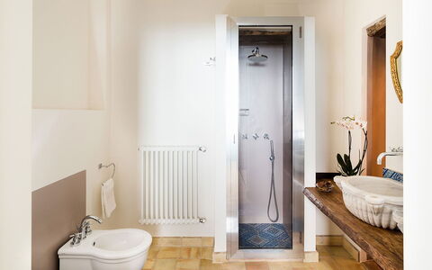 Villa Magical Tower: Bathroom, Flooring, Plumbing Fixture, Floor, Wall, Interior Design, Wood, Tap, Plumbing, Tile