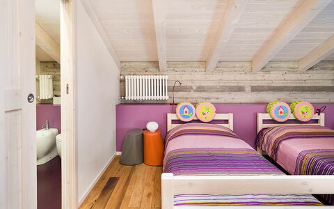 Villa Magical Tower: Furniture, Interior Design, Bedroom, Bed, Flooring, Floor, Wood, Ceiling, Room, Home
