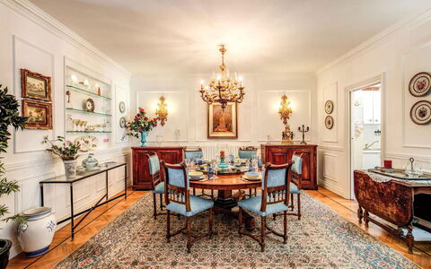 Villa Martina: Furniture, Interior Design, Dining Room, Table, Flooring, Chair, Ceiling, Chandelier, Room, Picture Frame
