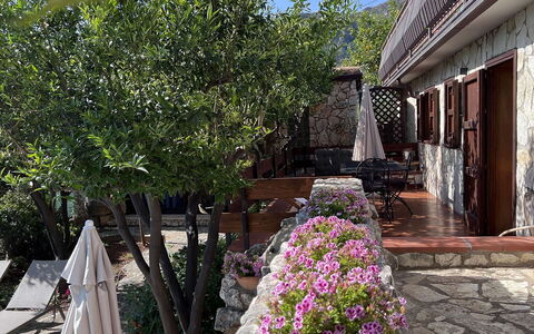 Villa Romy: Flowerpot, Flagstone, Shade, Garden, Houseplant, Courtyard, Cobblestone, Outdoor Table, Outdoor Furniture