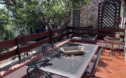 Villa Romy: Furniture, Wood, Outdoor Furniture, Table, Chair, Outdoor Table, Shade, Garden, Patio, Backyard