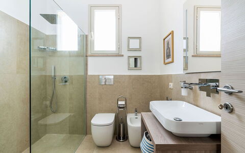 Stella Marina: Bathroom, Interior Design, Flooring, Plumbing Fixture, Floor, Wall, Sink, Toilet, Bathroom Sink, Tap