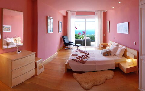 Villa Aspro: Furniture, Interior Design, Bed, Wall, Bedroom, Floor, Flooring, Room, Textile, Bed Sheet