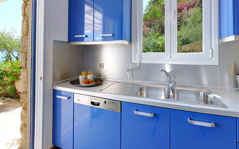 Villa Azzurra: Blue, Kitchen, Kitchen Appliance, Major Appliance, Kitchen Sink, Countertop, Sink, Cabinetry, Plumbing Fixture, Home