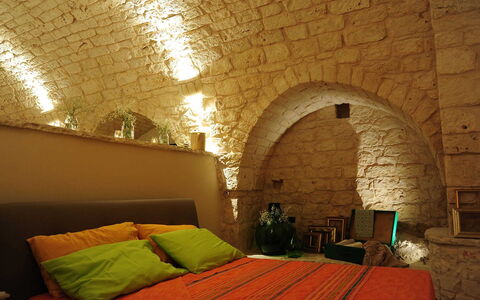 Masseria San Michele: Interior Design, Furniture, Wall, Bedroom, Bed, Ceiling, Room, Lighting, Flooring, Floor