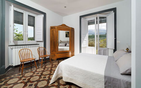 Villa Alcantara: Furniture, Bedroom, Interior Design, Bed, Flooring, Bedding, Bed Sheet, Floor, Ceiling, Room