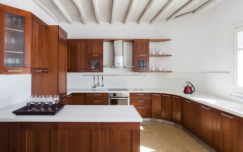 Villa Anassa: Cabinetry, Flooring, Wood, Furniture, Interior Design, Ceiling, Cupboard, Countertop, Kitchen, Floor