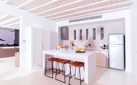 Villa Ivory: Furniture, Interior Design, Kitchen, Flooring, Wood, Countertop, Ceiling, Floor, Home, Kitchen Appliance