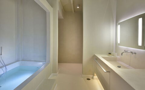 Villa Ivory: Bathroom, Interior Design, Wall, Flooring, Plumbing Fixture, Floor, Bathtub, Ceiling, Tap, Bathroom Sink