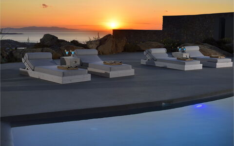 Villa Stardust: Furniture, Outdoor Furniture, Sea, Dusk, Ocean, Coast, Evening, Sunlounger, Shade