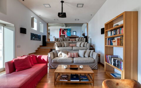 Villa Virgil: Furniture, Interior Design, Couch, Flooring, Floor, Wood, Living Room, Room, Ceiling, Apartment