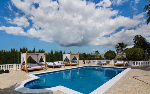 Villa Sabor: Blue, Swimming Pool, Leisure, Furniture, Resort, Shade, Outdoor Furniture, Eco Hotel, Chair, Water Feature