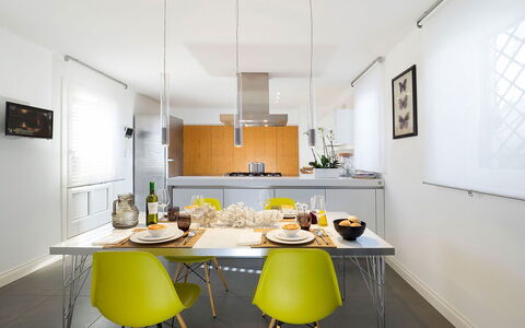 La Terrazza: Furniture, Interior Design, Kitchen, Chair, Flooring, Table, Kitchen & Dining Room Table, Ceiling, Light Fixture, Countertop