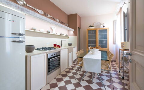 Dimora Simona: Interior Design, Flooring, Kitchen, Kitchen Appliance, Floor, Furniture, Major Appliance, Wood, Cabinetry, Countertop