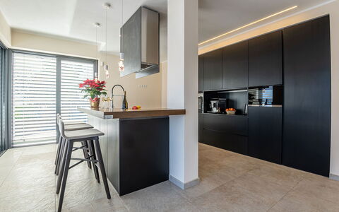 Villa Perla: Interior Design, Furniture, Flooring, Wall, Cabinetry, Countertop, Floor, Kitchen, Wood, Ceiling