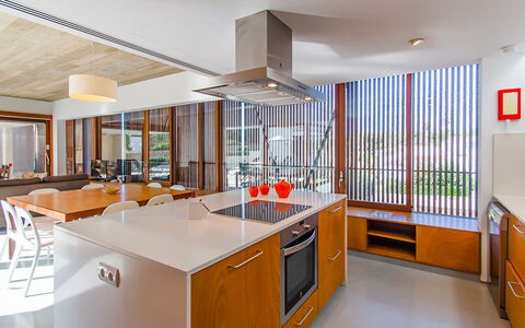 Villa Esplendida: Kitchen, Countertop, Interior Design, Flooring, Wood, Furniture, Ceiling, Kitchen Appliance, Floor, Cabinetry