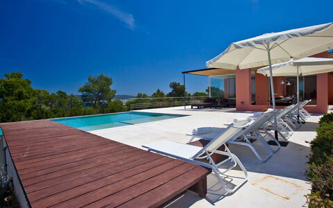 Villa Twilight: Swimming Pool, Outdoor Furniture, Shade, Sunlounger, Chair, Resort, Hardwood, Deck, Umbrella, Eco Hotel