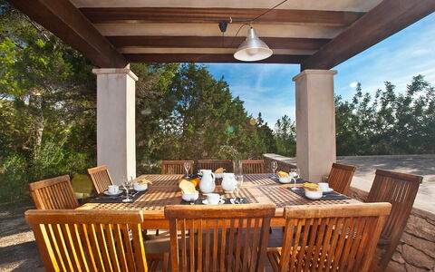 Villa Matarel: Furniture, Chair, Table, Wood, Kitchen & Dining Room Table, Outdoor Furniture, Outdoor Table, Interior Design, Flooring, Dining Room