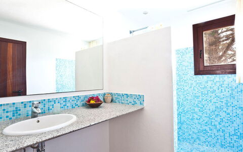 Villa Matarel: Blue, Wall, Flooring, Floor, Plumbing Fixture, Interior Design, Tap, Bathroom Sink, Bathroom, Composite Material