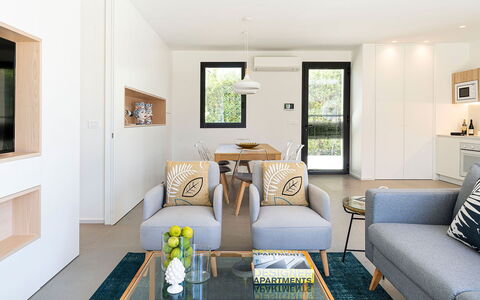 Villa la Isla: Furniture, Interior Design, Flooring, Couch, Floor, Wood, Living Room, Ceiling, Room, Table