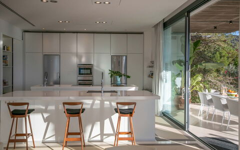 Villa Fabula: Furniture, Interior Design, Kitchen, Flooring, Floor, Countertop, Wood, Ceiling, Chair, Kitchen Appliance