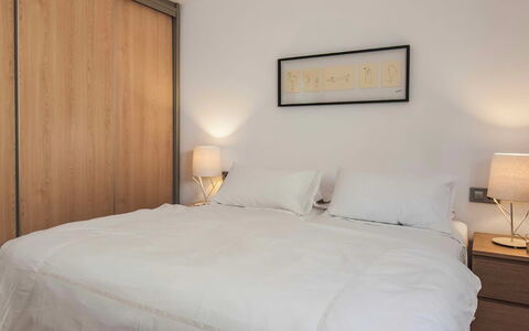 Villa Bacio: Bed, Furniture, Bedroom, Interior Design, Bedding, Bed Sheet, Wood, Floor, Linens, Flooring