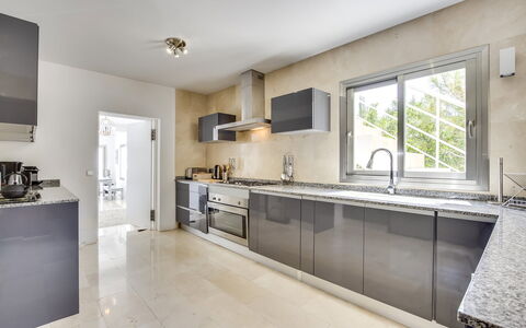Villa Turchese: Kitchen, Countertop, Flooring, Kitchen Appliance, Major Appliance, Cabinetry, Interior Design, Floor, Home, Ceiling