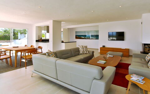 Villa Jules: Furniture, Interior Design, Couch, Flooring, Floor, Living Room, Table, Wood, Ceiling, Room