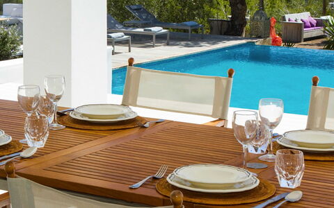 Villa Jondal: Furniture, Table, Tableware, Chair, Kitchen & Dining Room Table, Dining Room, Outdoor Furniture, Interior Design, Serveware, Outdoor Table