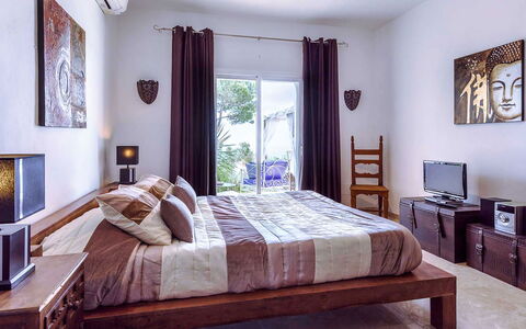 Villa Angelic: Furniture, Bed, Interior Design, Bedroom, Bedding, Bed Sheet, Room, Flooring, Floor, Wood