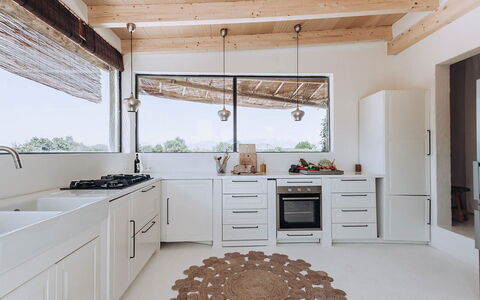 Villa Horses: Kitchen, Countertop, Interior Design, Flooring, Furniture, Wood, Ceiling, Floor, Cabinetry, Kitchen Appliance