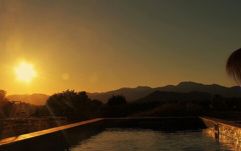 Villa Horses: Mountainous Landforms, Hill, Mountain, Horizon, Landscape, Dusk, Sunrise, Evening, Atmospheric Phenomenon, Sunset