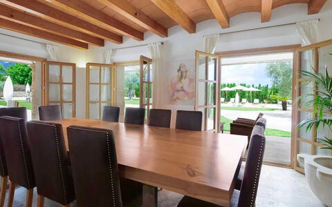 Villa Higo: Furniture, Interior Design, Flooring, Table, Wood, Chair, Floor, Kitchen & Dining Room Table, Ceiling, Dining Room