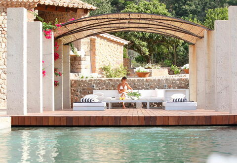 Villa Arch: Swimming Pool, Resort, Shade, Natural Material, Eco Hotel, Water Feature, Outdoor Furniture, Landscaping, Outdoor Structure, Pergola