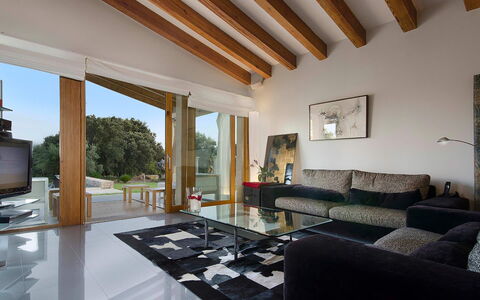 Villa Serafino: Interior Design, Furniture, Couch, Flooring, Floor, Wood, Ceiling, Living Room, Room, Home