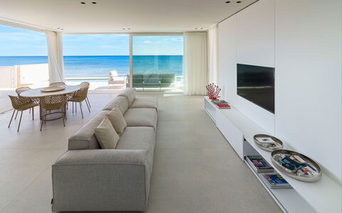 Villa Confini: Floor, Flooring, Sea, Couch, Living Room, Ocean, Coast, Design, Beach