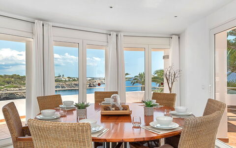 Villa the Cliff: Furniture, Interior Design, Wood, Table, Chair, Dining Room, Kitchen & Dining Room Table, Floor, Flooring, Room