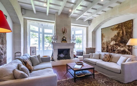 Villa Golf: Furniture, Interior Design, Wall, Couch, Flooring, Wood, Floor, Ceiling, Living Room, Room