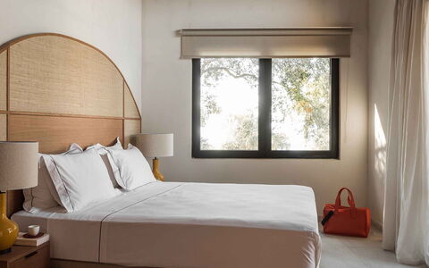 Villa Senia: Furniture, Interior Design, Bedroom, Bed, Wood, Bedding, Bed Sheet, Linens, Floor, Textile