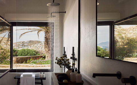 Villa Talia: Wall, Interior Design, Plumbing Fixture, Ceiling, Lighting, Tap, Plumbing, Light Fixture, Bathroom, Houseplant